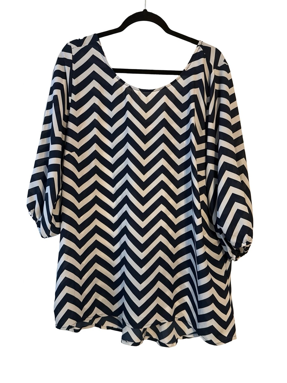 Navy and White Chevron Women's Blouse - Lightweight Tunic Top